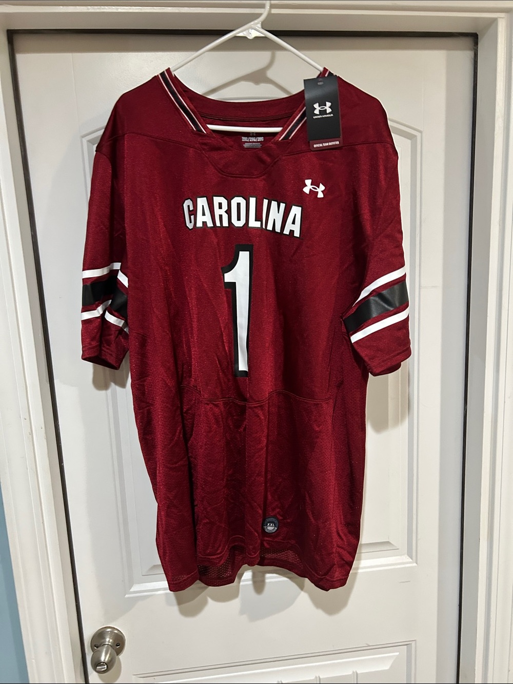 Under Armour Men's Carolina Garnet Football Jersey with White & Black Accents